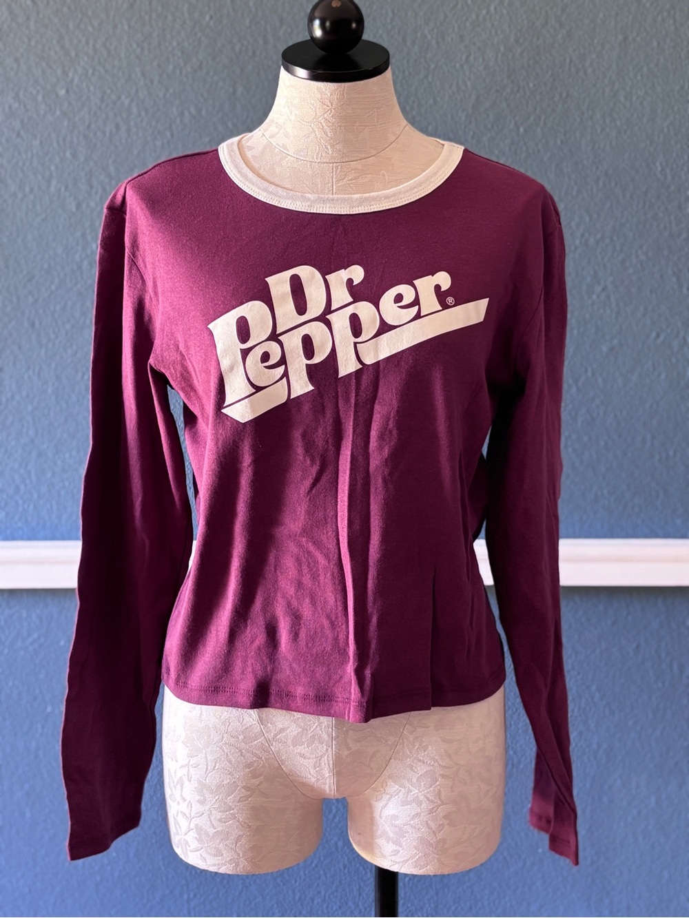 Dr Pepper Logo Long Sleeve Top XL Burgundy Maroon Cotton Retro